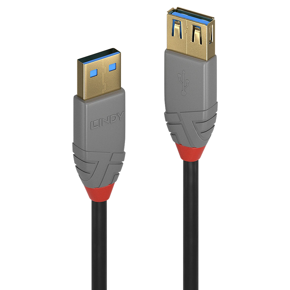 USB Kabelis - LINDY Anthra Line USB 3.2 Tipo A Prailginimo Laidas, 5Gbps, 0.5 m, Juodas
