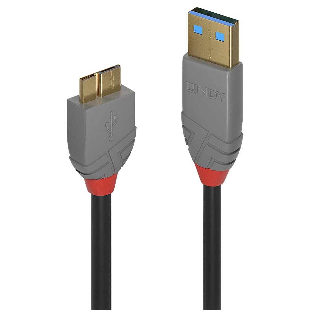USB Kabelis - LINDY Anthra Line USB 3.2 Tipo A į Micro-B Laidas, M/M, 5Gbps, 0.5 m, Juodas