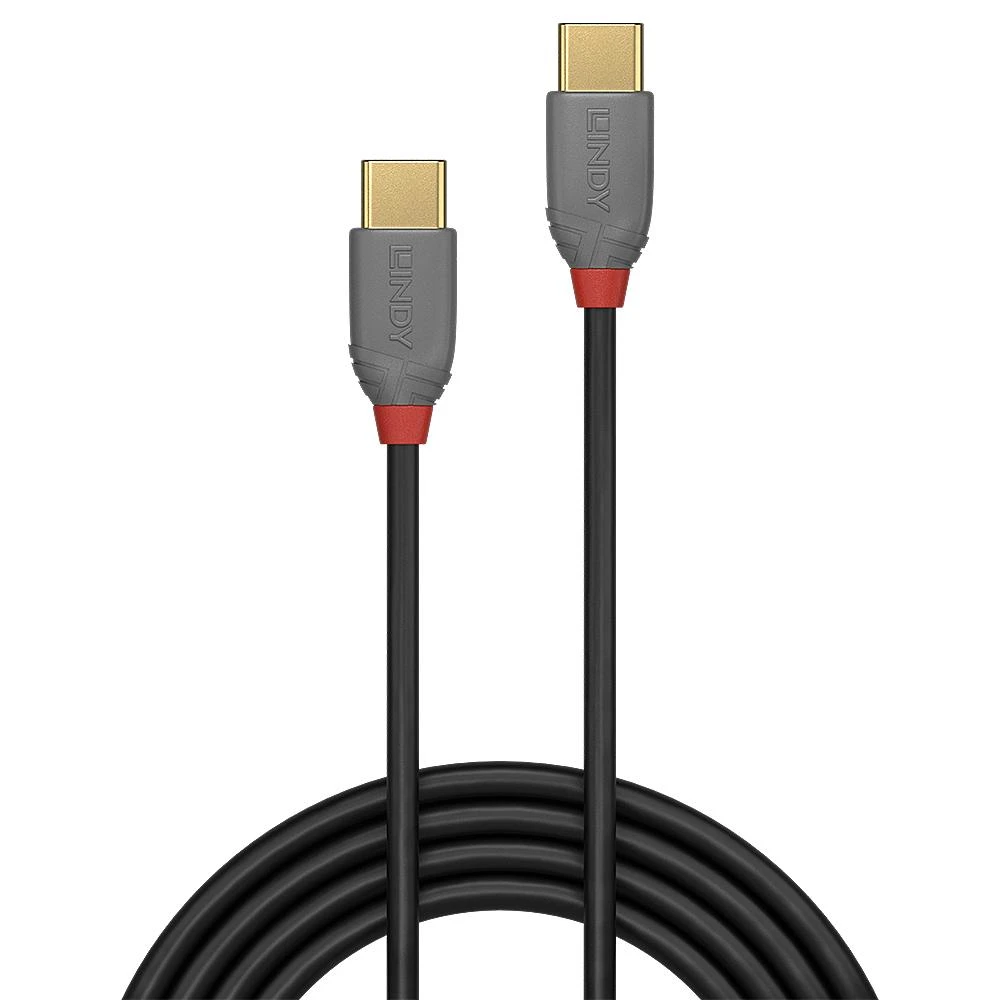 USB Kabelis - LINDY Anthra Line USB 2.0 Type C Laidas M/M, 60W PD, 3 m, Juodas