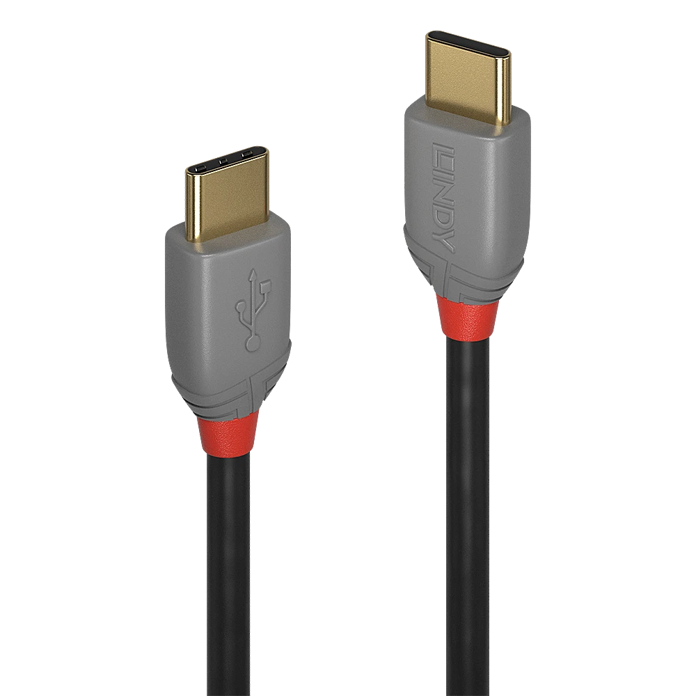 USB Kabelis - LINDY Anthra Line USB 2.0 Type C Laidas M/M, 60W PD, 3 m, Juodas