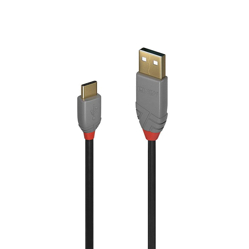 USB Kabelis - LINDY Anthra Line USB 2.0 Type A į C Laidas, M/M, 480Mbps, 15W, 0.5 m, Juodas