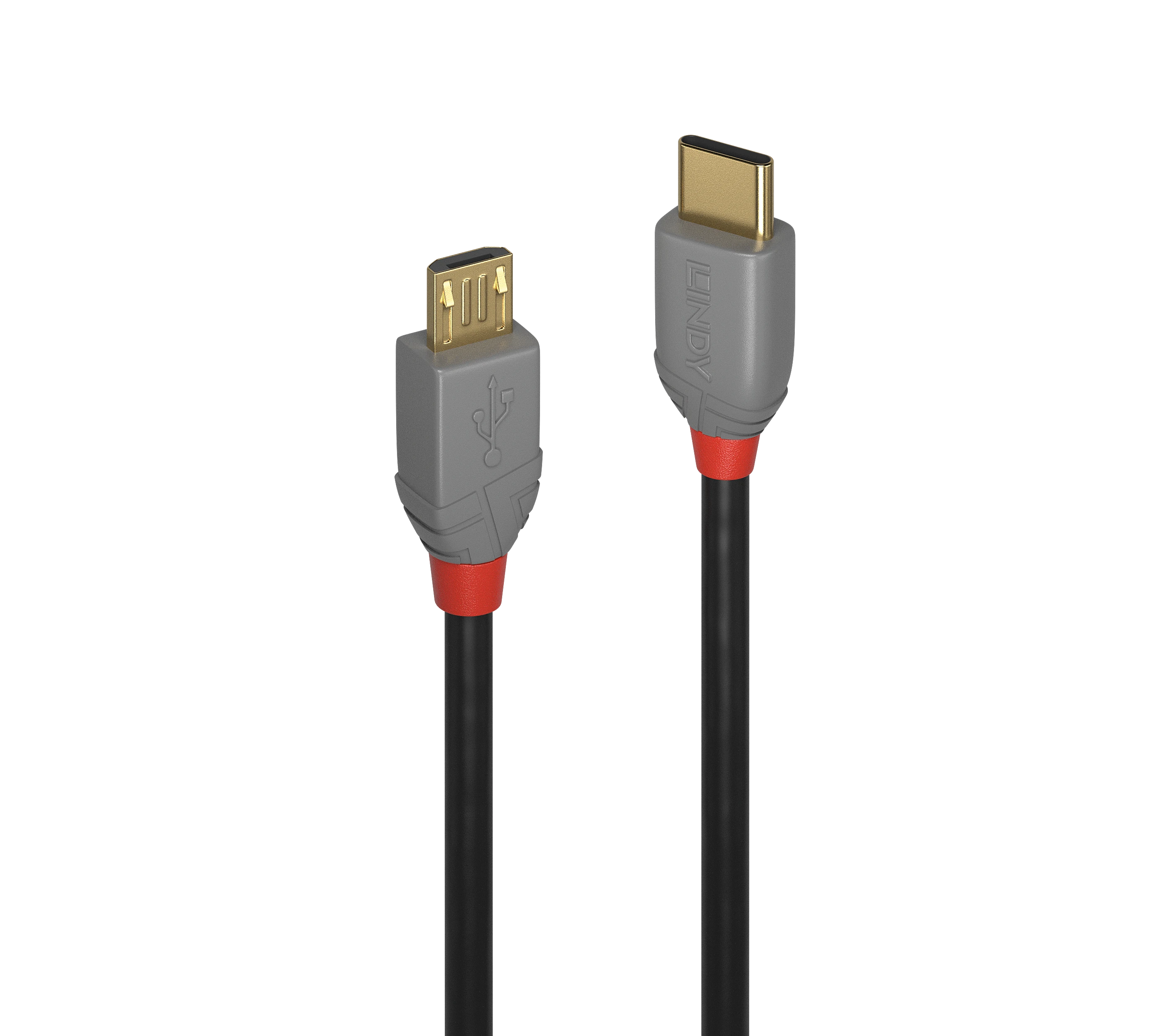 USB Kabelis - LINDY Anthra Line USB 2.0 Type C į Micro-B Laidas, M/M, 2.5W, 480Mbps, 1 m, Juodas