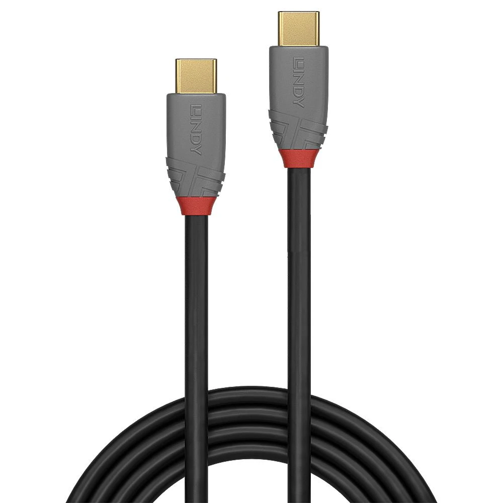 USB Kabelis - LINDY Anthra Line USB 3.2 Type C į C Laidas M/M, 20Gbps, 100W PD, 1.5 m, Juodas