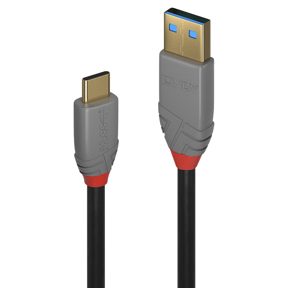 USB Kabelis - LINDY Anthra Line USB 3.2 Type A į C Laidas M/M, 10Gbps, 1 m, Juodas