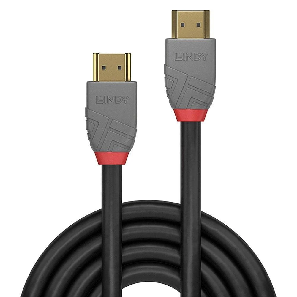 Lindy HDMI laidas su pilkomis jungtimis ir raudonais žiedais