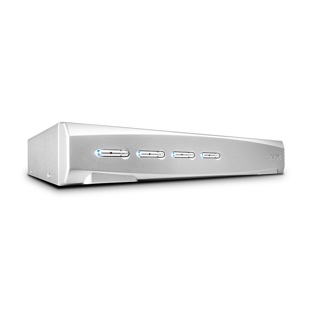 KVM komutatorius - LINDY 4 priedų DisplayPort 1.2 KVM komutatorius, 3840x2160@60Hz, Sidabrinis