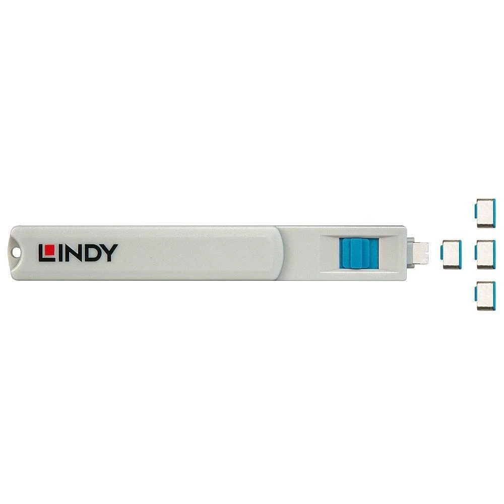 USB Priedas - LINDY USB C Prievado Blokatorių Rinkinys, 4 vnt. + raktas, ABS, Mėlynas
