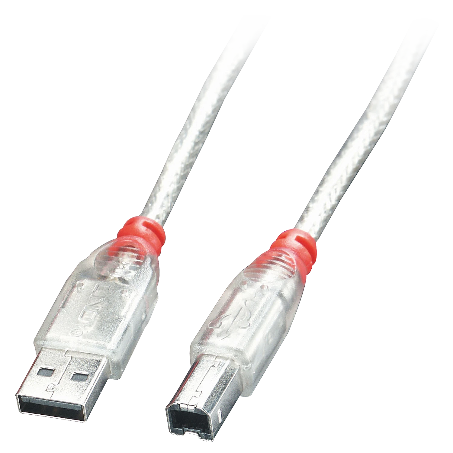 USB Kabelis - LINDY USB 2.0 Type A į B Laidas, M/M, Didelis/Vidutinis/Mažas Greitis, 2 m, Skaidrus