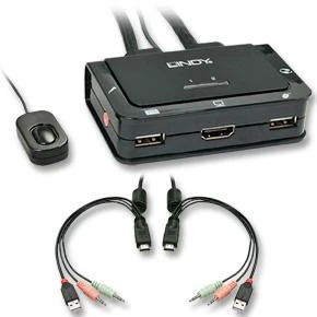 KVM Switch - LINDY 2 Prievadų HDMI 4K30, USB 2.0 Garso KVM Switch, Juodas