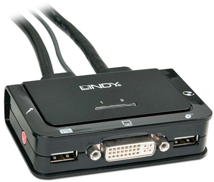 Lindy KVM Jungiklis - 2 Port DVI-D USB 2.0 Garso KVM 1920x1200@60Hz