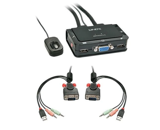 Lindy KVM Perjungiklis - 2 Port VGA USB 2.0 Garso KVM Perjungiklis 2048x1536@30Hz