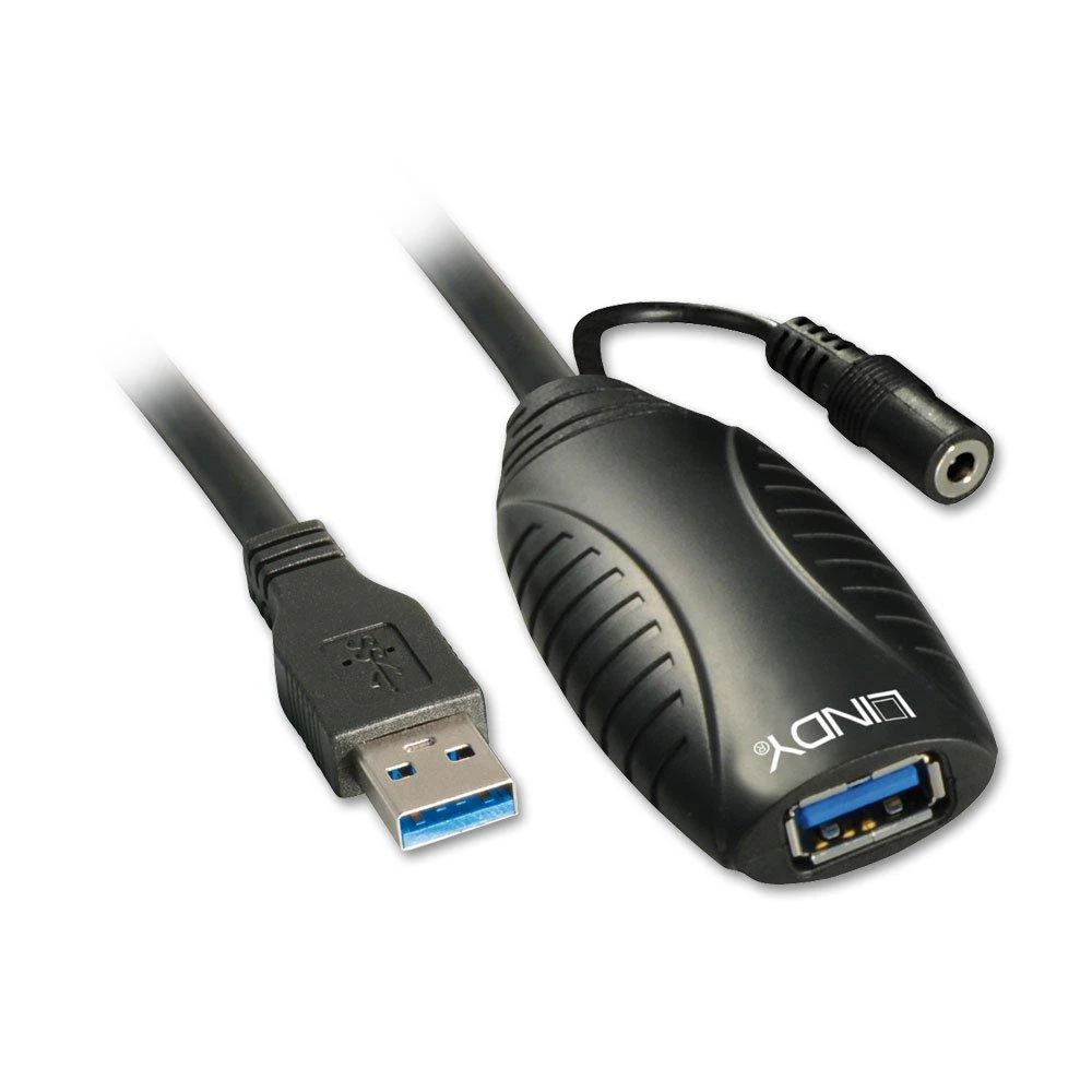 USB Prailginimo Laidas - LINDY USB 3.0 Aktyvus Prailginimo Laidas M/F, 10 m, Juodas