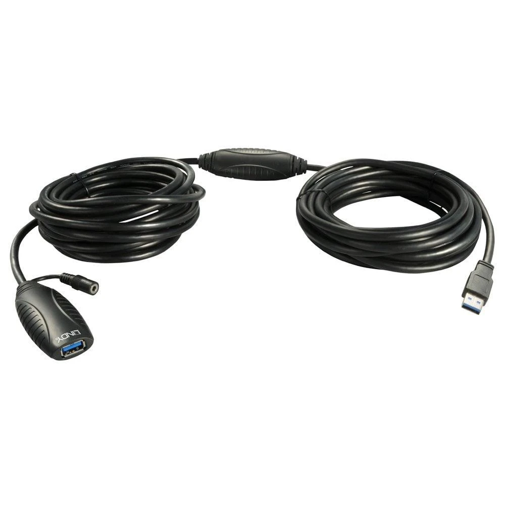 USB Prailginimo Laidas - LINDY USB 3.0 Aktyvus Prailginimo Laidas M/F, 10 m, Juodas