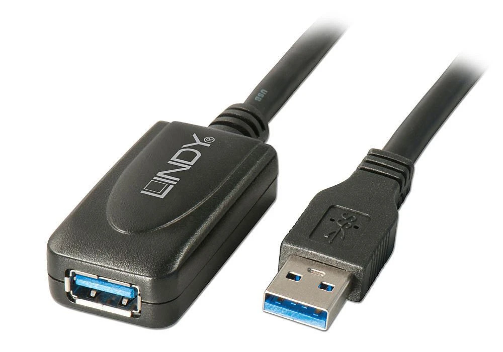 USB Prailginimo Laidas - LINDY USB 3.0 Aktyvus Prailginimo Laidas Type M/F, 5 m, Juodas