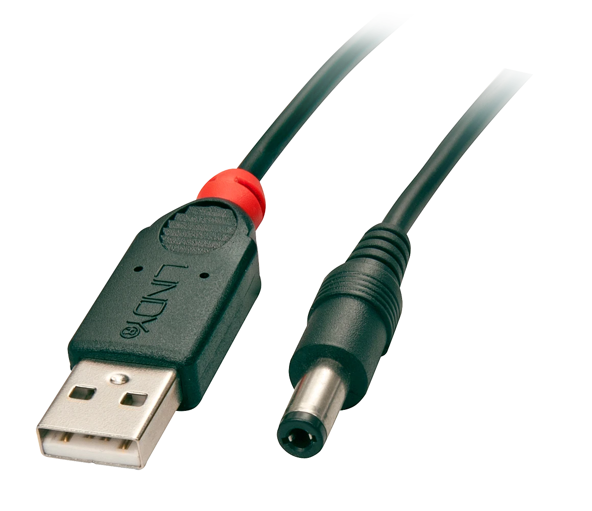 USB Kabelis - LINDY USB 2.0 Type A į 5.5mm DC Laidas, 1.5 m, Juodas