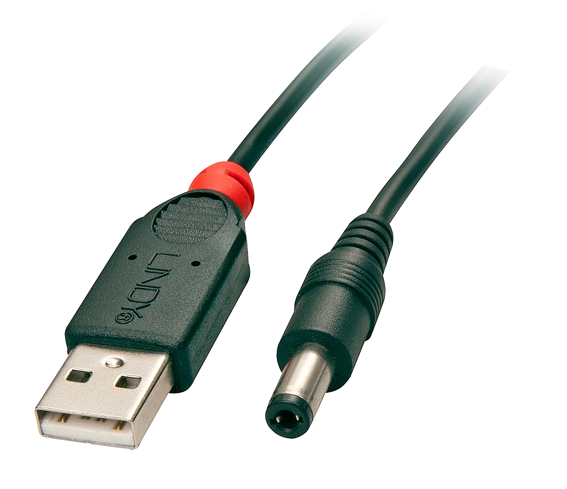 USB Kabelis - LINDY USB 2.0 Type A į 5.5mm DC Laidas, 1.5 m, Juodas