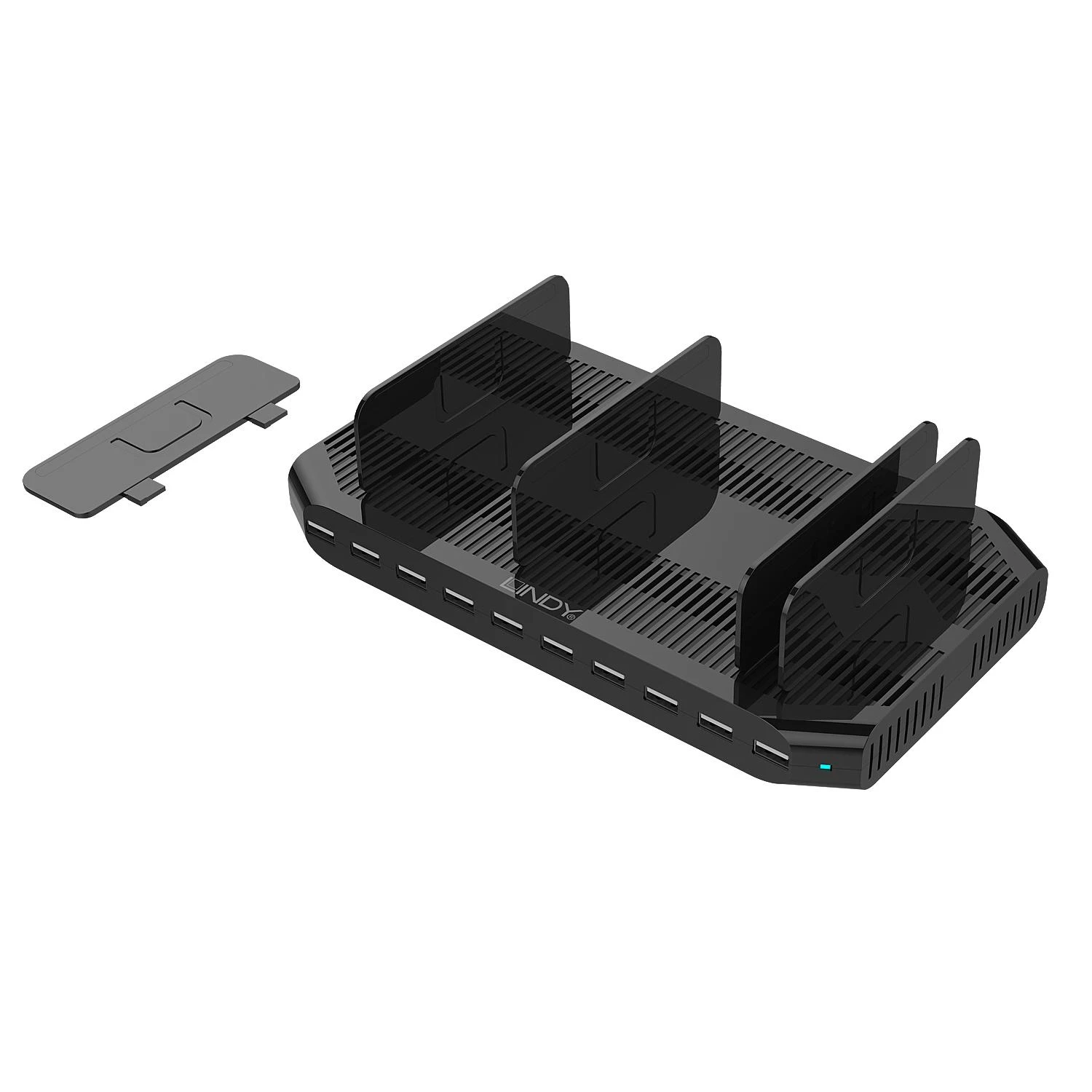 USB Įkrovimo Stotelė - LINDY USB Įkrovimo Stotelė, 96W, 10 Jungčių, USB Type A, 5V/18A, Juoda