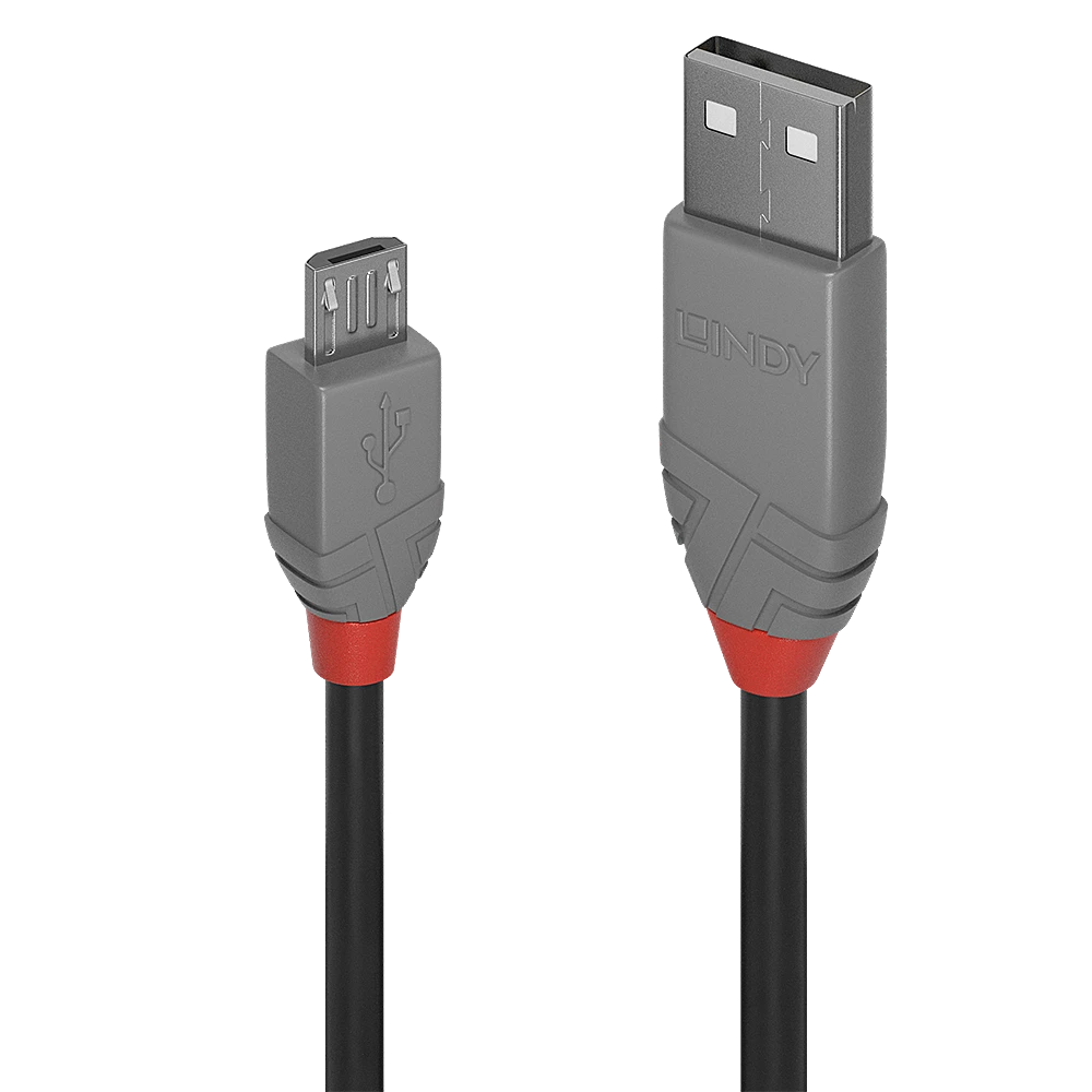 USB Kabelis - LINDY Anthra Line USB 2.0 Tipo A į Micro-B Laidas, M/M, 480Mbps, 0.5 m, Pilkas