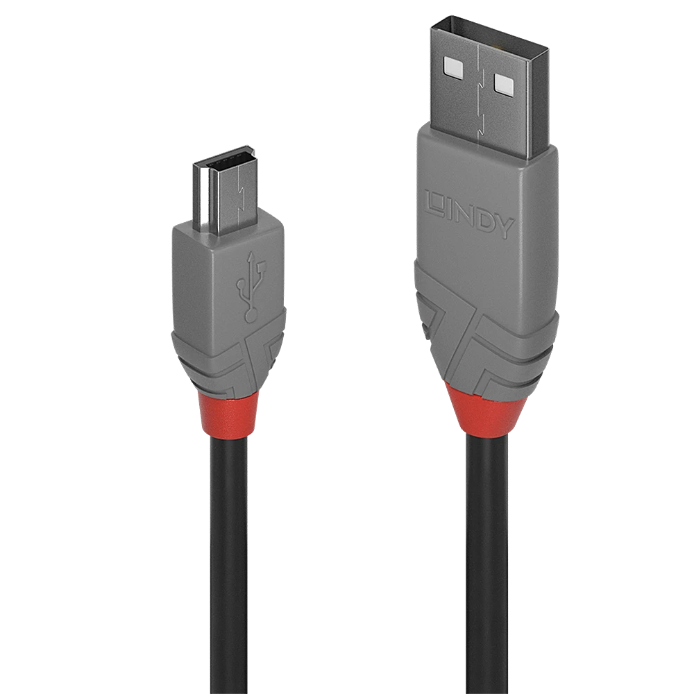 USB Kabelis - LINDY Anthra Line USB 2.0 Type A į Mini-B Laidas, M/M, 480Mbps, 0.5 m, Juodas