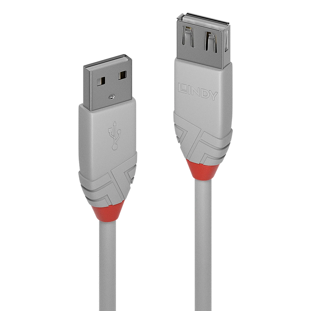 Lindy USB Prailginimo Laidas - Anthra Line 0.5m USB 2.0 Tipo A M/F Pilkas