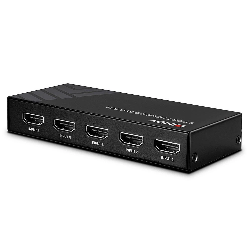 AV Jungiklis - LINDY 5 Prievadų HDMI 18G Jungiklis, 4K@60Hz, Juodas