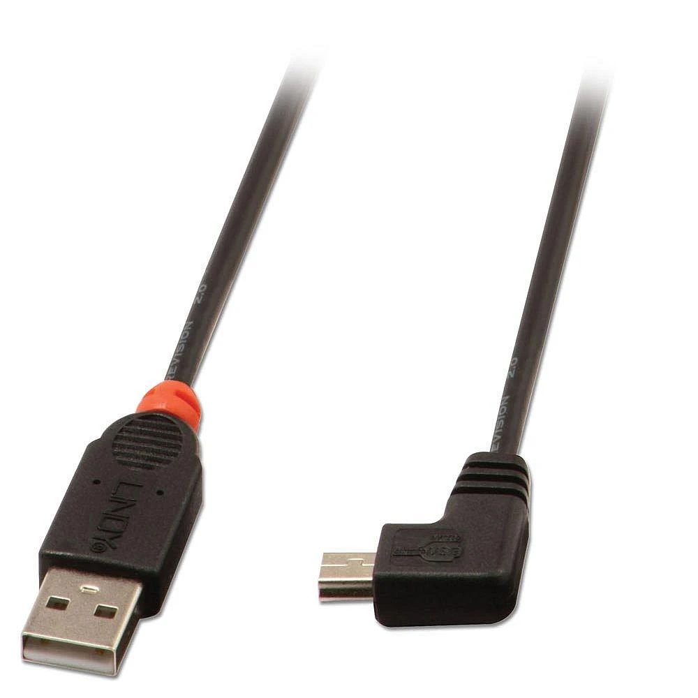 USB Kabelis - LINDY Type A į Mini-B, 2 m, 90 laipsnių dešinysis kampas, USB 2.0