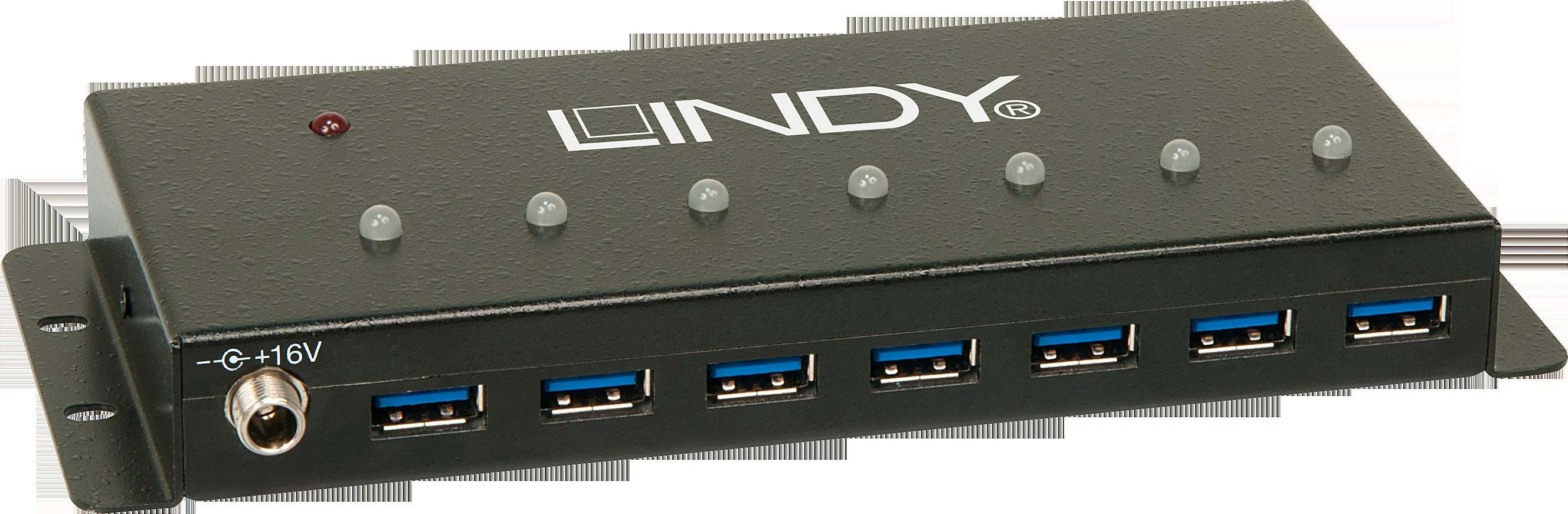 Lindy 7 prievadų USB 3.0 šakotuvas, priekinis vaizdas