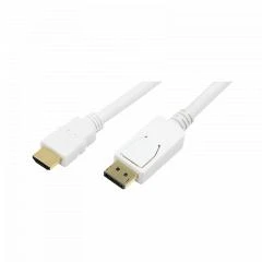 DisplayPort į HDMI baltas kabelis su fiksatoriumi