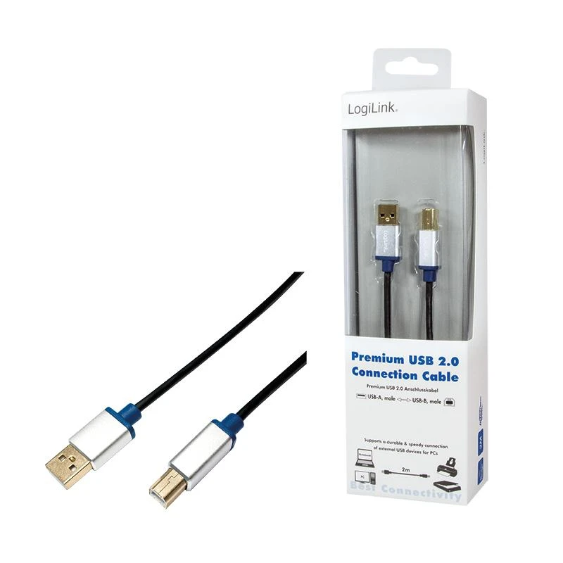 LOGILINK BUAB220 LOGILINK - Premium USB 2.0 jungties kabelis, USB-A kištukas iki USB-B kištukas, 2m