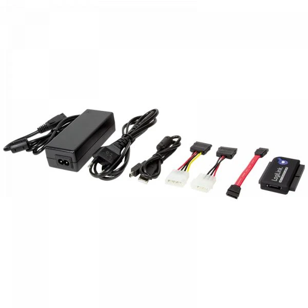 LogiLink Adapteris USB 2.0 iki 2.5 + 3.5 col. IDE + SATA HDD OTB - Juodas - 1xUSB A vyriškas 1x40 kontaktų SATA moteriškas 1x44 kontaktų SATA moteriškas