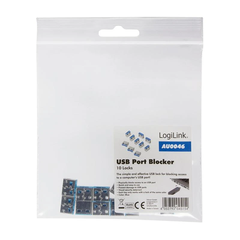 Logilink AU0046 USB prievadų blokatoriai pakuotėje