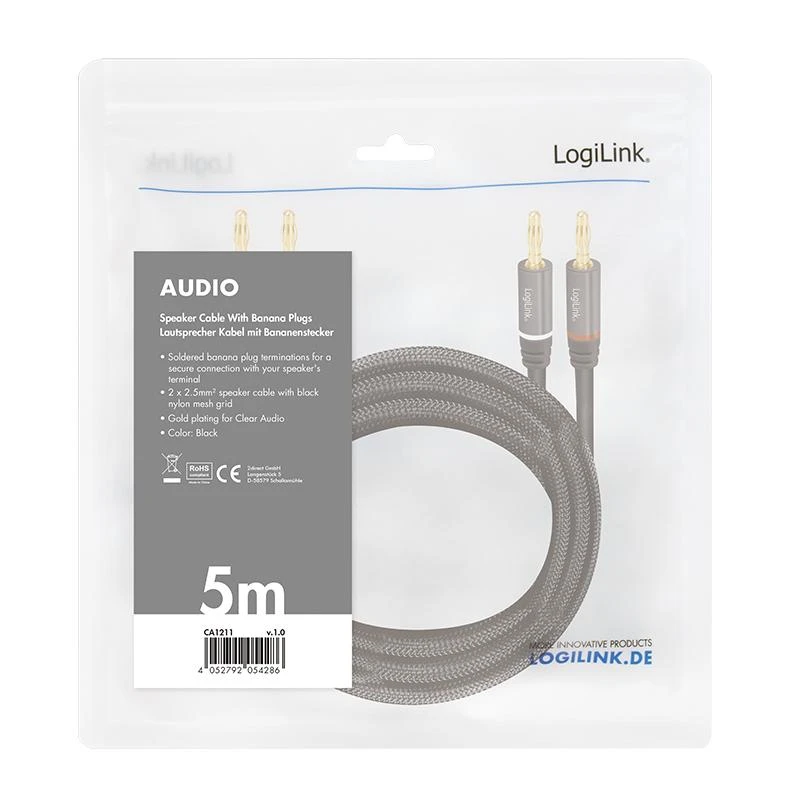 „LogiLink“ garsas, 5,0 m bananų kištukas