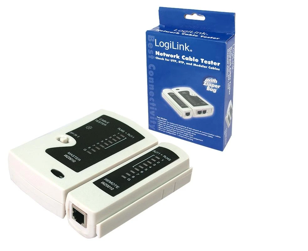 LogiLink Prisijungti | RJ11, RJ12 ir RJ45 kabelių testeris su nuotoliniu įrenginiu