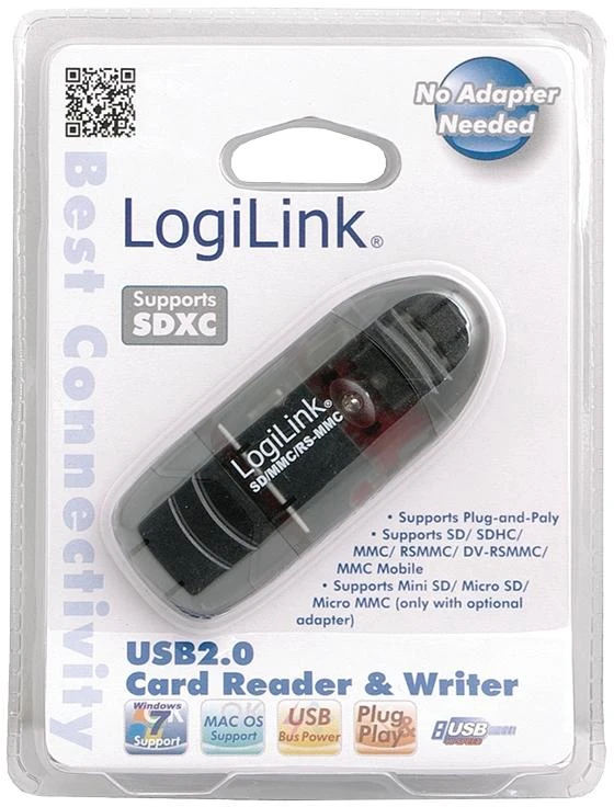 LogiLink USB 2.0 kortelių skaitytuvas pakuotėje