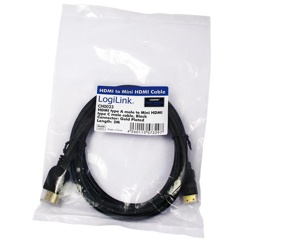 LogiLink 2m HDMI kabelis Type A vyriškas - HDMI mini C tipas, masinis kabelis | Prisijungti | HDMI į mini-HDMI