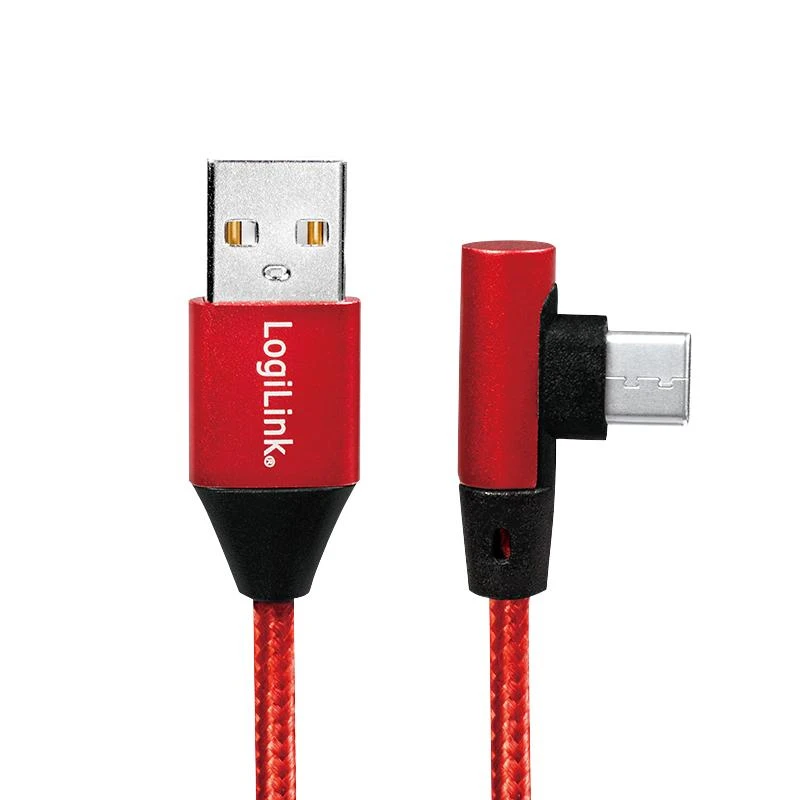 LOGILINK CU0146 LOGILINK – USB 2.0 kabelis USB-A kištukas iki USB-C (90 kampu) kištukas, raudonas, 1 m