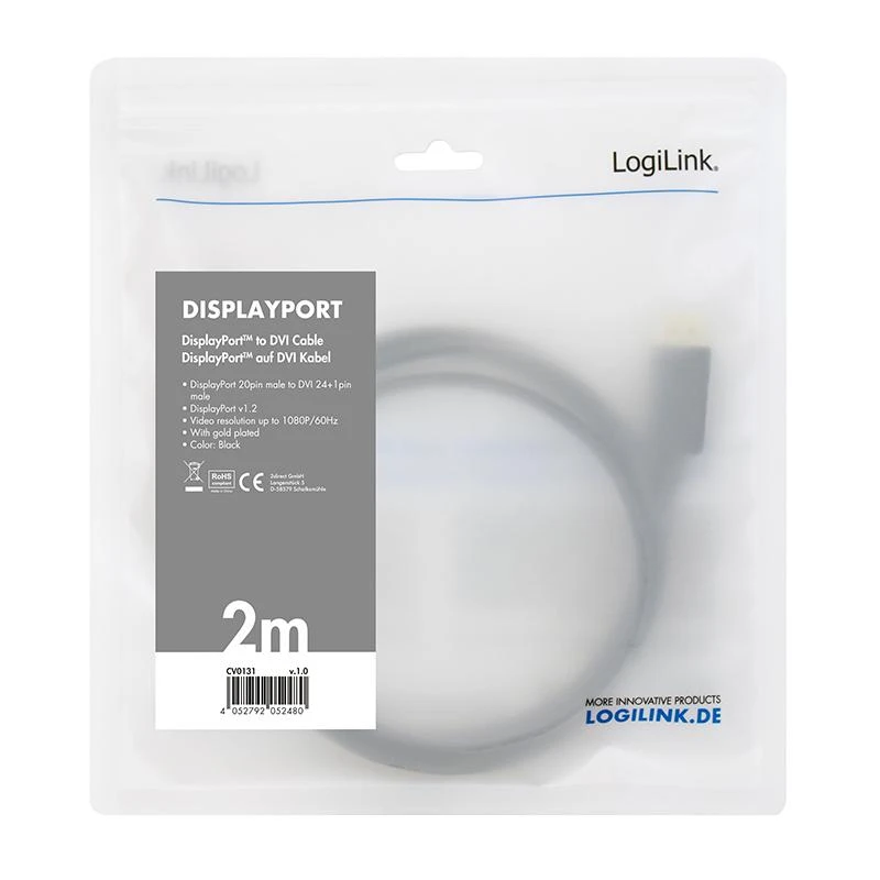 LOGILINK CV0130 LOGILINK - DisplayPort į DVI laidas, juodas, 1m