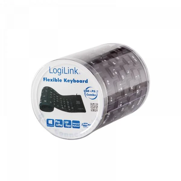 Logilink | Flexible waterproof Klaviatūra USB + PS/2 | ID0019A | Lanksti klaviatūra | su laidu | DE | Juodas