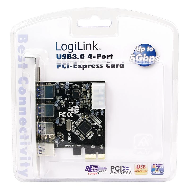 „LogiLink PCIe 2.0 x1“ valdiklis – 4x USB 3.0 (PC0057)