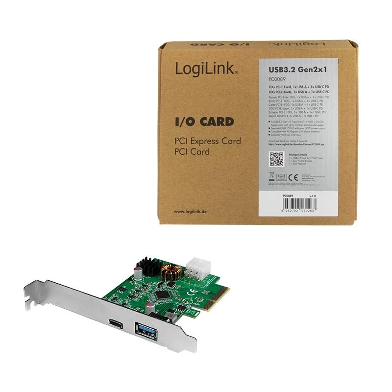 LOGILINK PC0089 PCI Express kortelė USB 3.2 1x USB-C PD 3.0 ir 1x USB 3.0