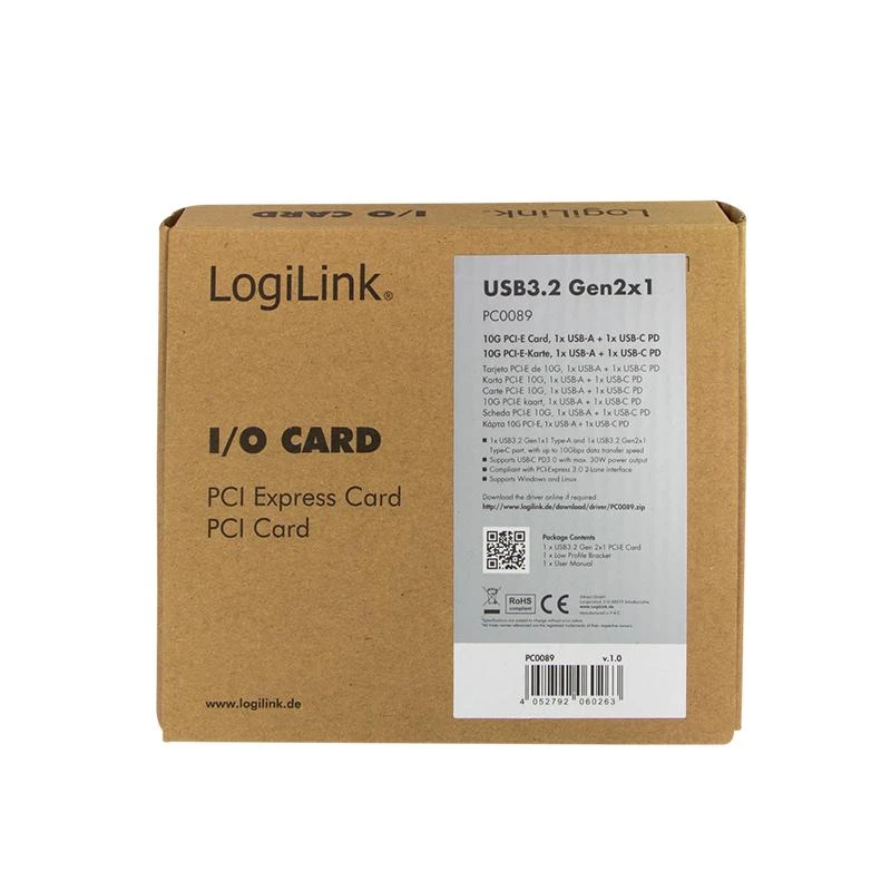 LOGILINK PC0089 PCI Express kortelė USB 3.2 1x USB-C PD 3.0 ir 1x USB 3.0
