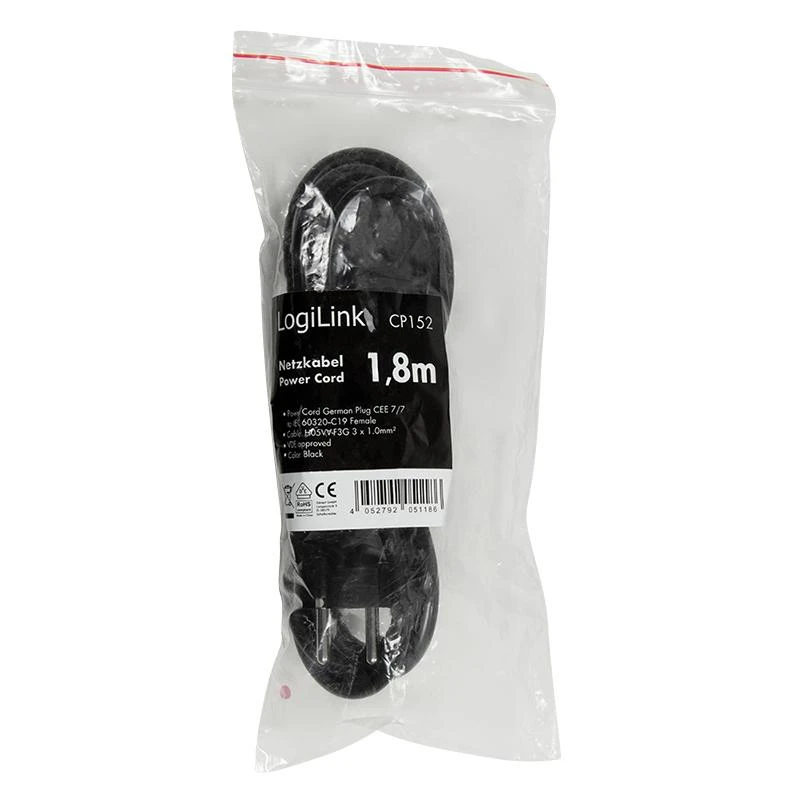 Kabelis zasilający LogiLink Power Cable Juodas 1.8 M