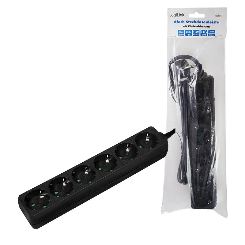LogiLink 6 gniazd 1.5m juoda | LPS238B