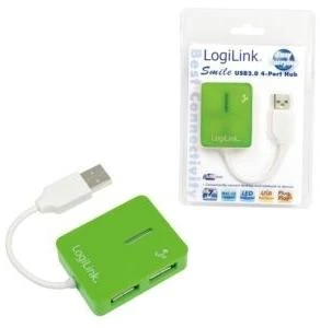 Žalias 4 jungčių USB šakotuvas su pakuote