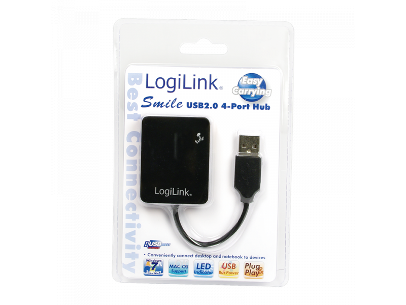 LOGILINK USB 2.0 4 prievadų HUB USB 2.0 šakotuvo standartas Maksimalus greitis: 480 Mbit/s