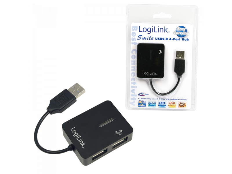 LOGILINK USB 2.0 4 prievadų HUB USB 2.0 šakotuvo standartas Maksimalus greitis: 480 Mbit/s