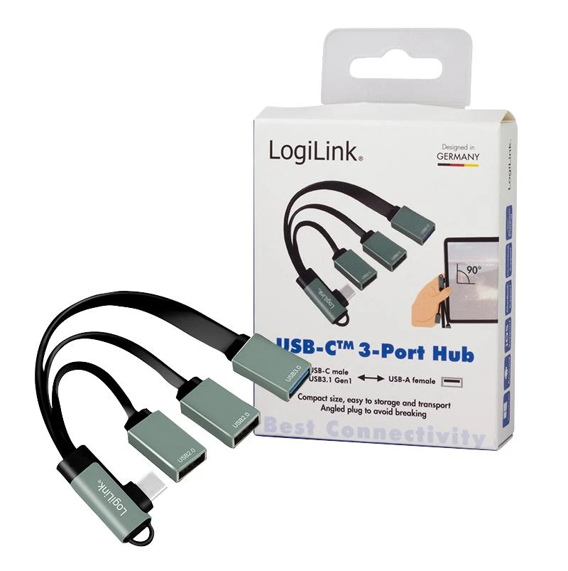 LogiLink 3 prievadų USB-C skirstytuvas pakuotėje