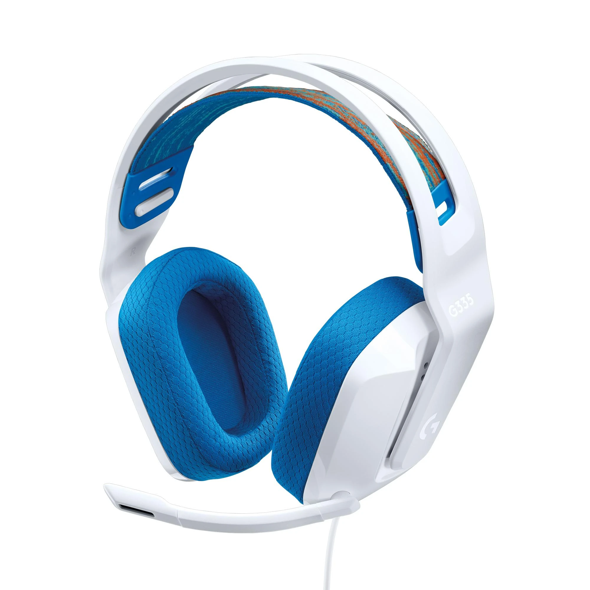 Logitech G335 žaidimų ausinės su mėlynomis pagalvėlėmis