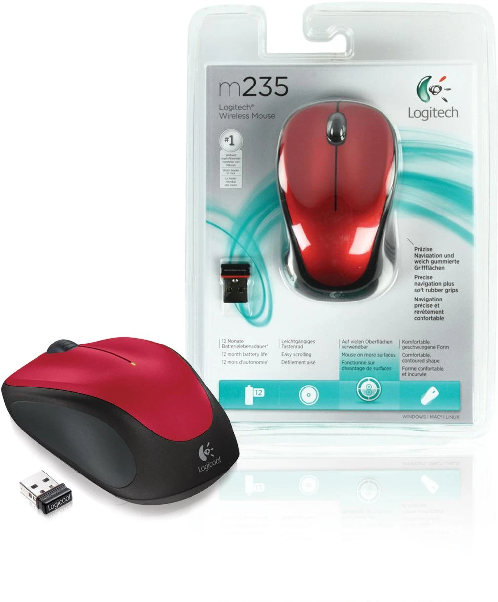 Optinė belaidė pelė Logitech M235, raudona, 910-002496