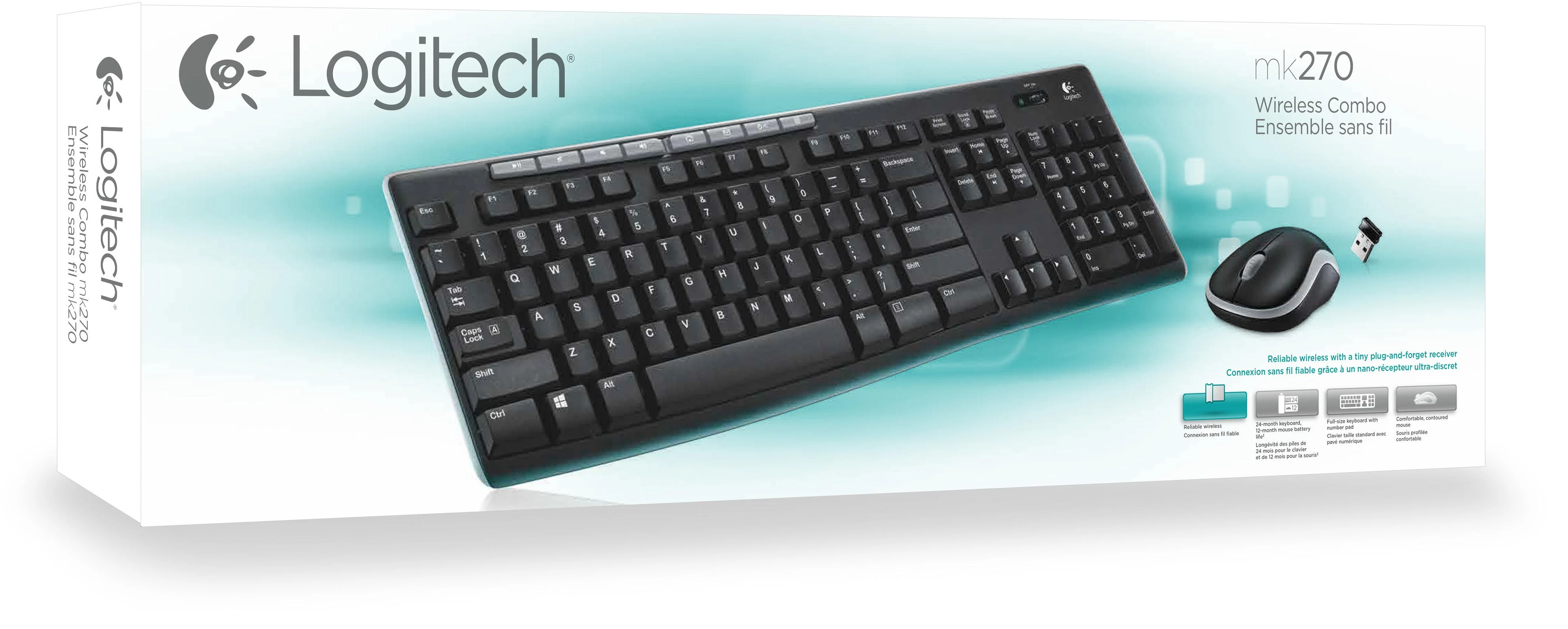 Belaidis klaviatūros ir pelės rinkinys Logitech MK270, QWERTY išdėstymas